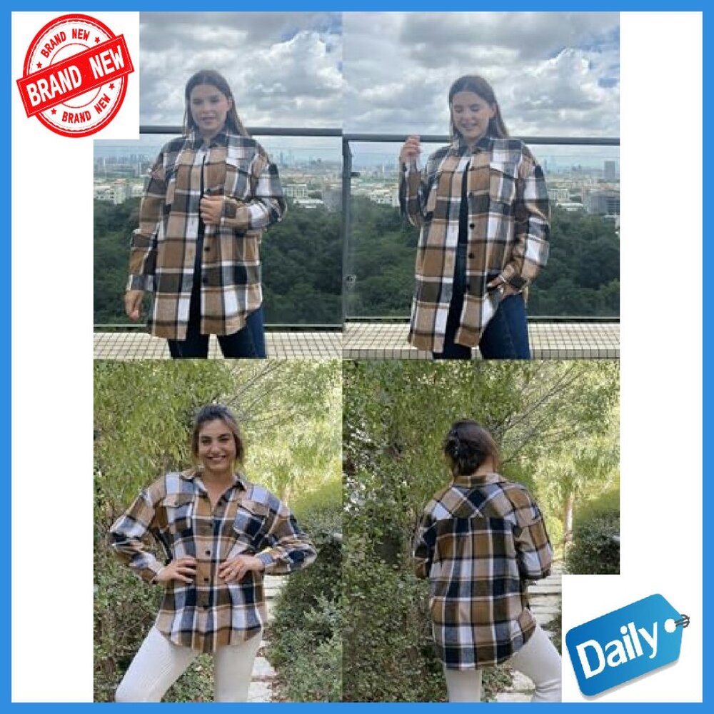 Plus Size Flannel Shacket Jacket with Pockets, Lo… - image 5